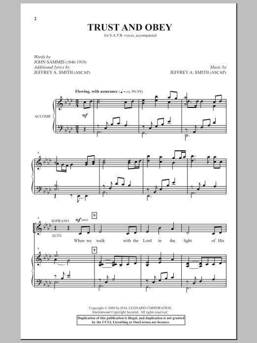 Download Jeffrey A. Smith Trust And Obey Sheet Music