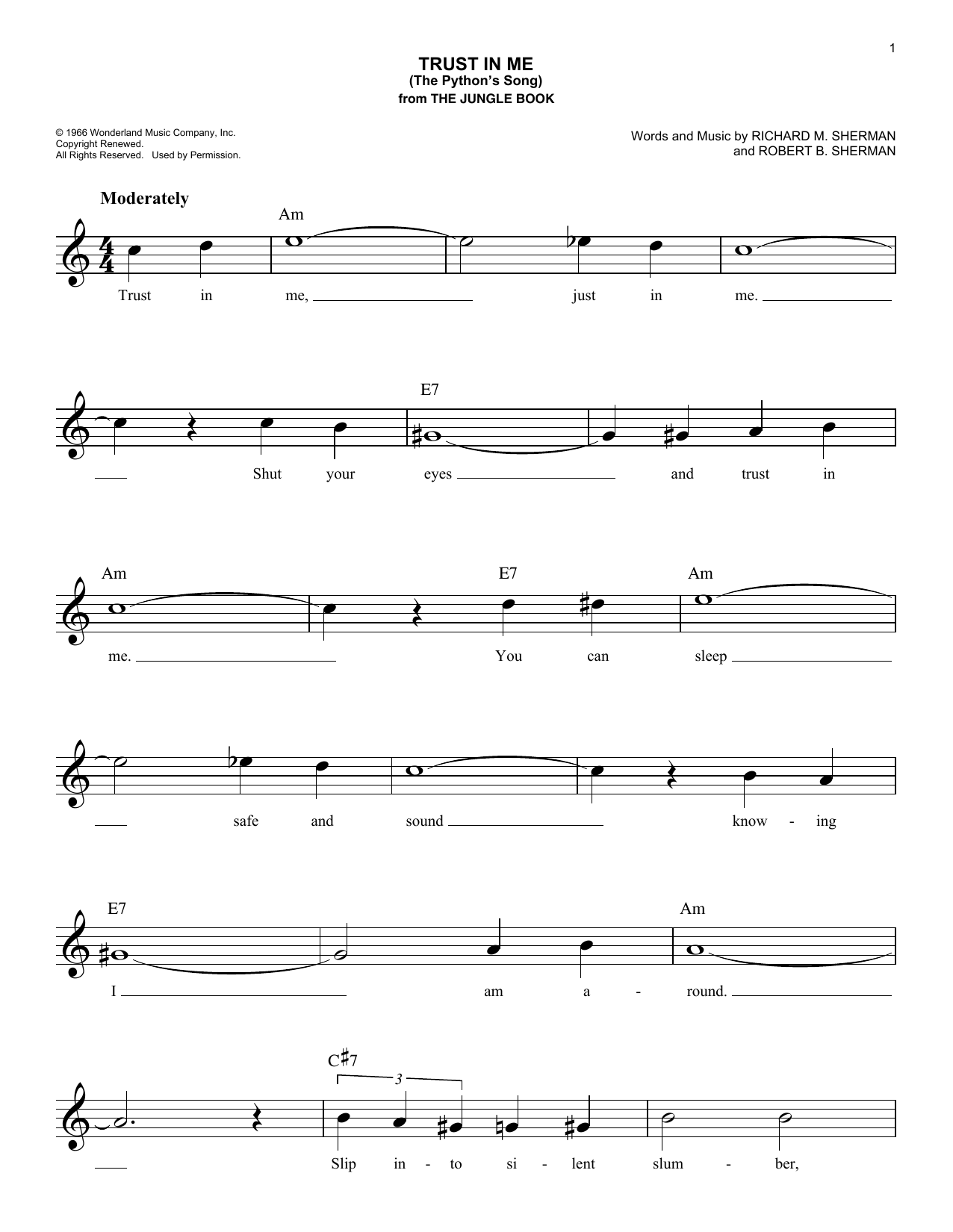 Download Richard M. Sherman Trust In Me (The Python's Song) (from T Sheet Music