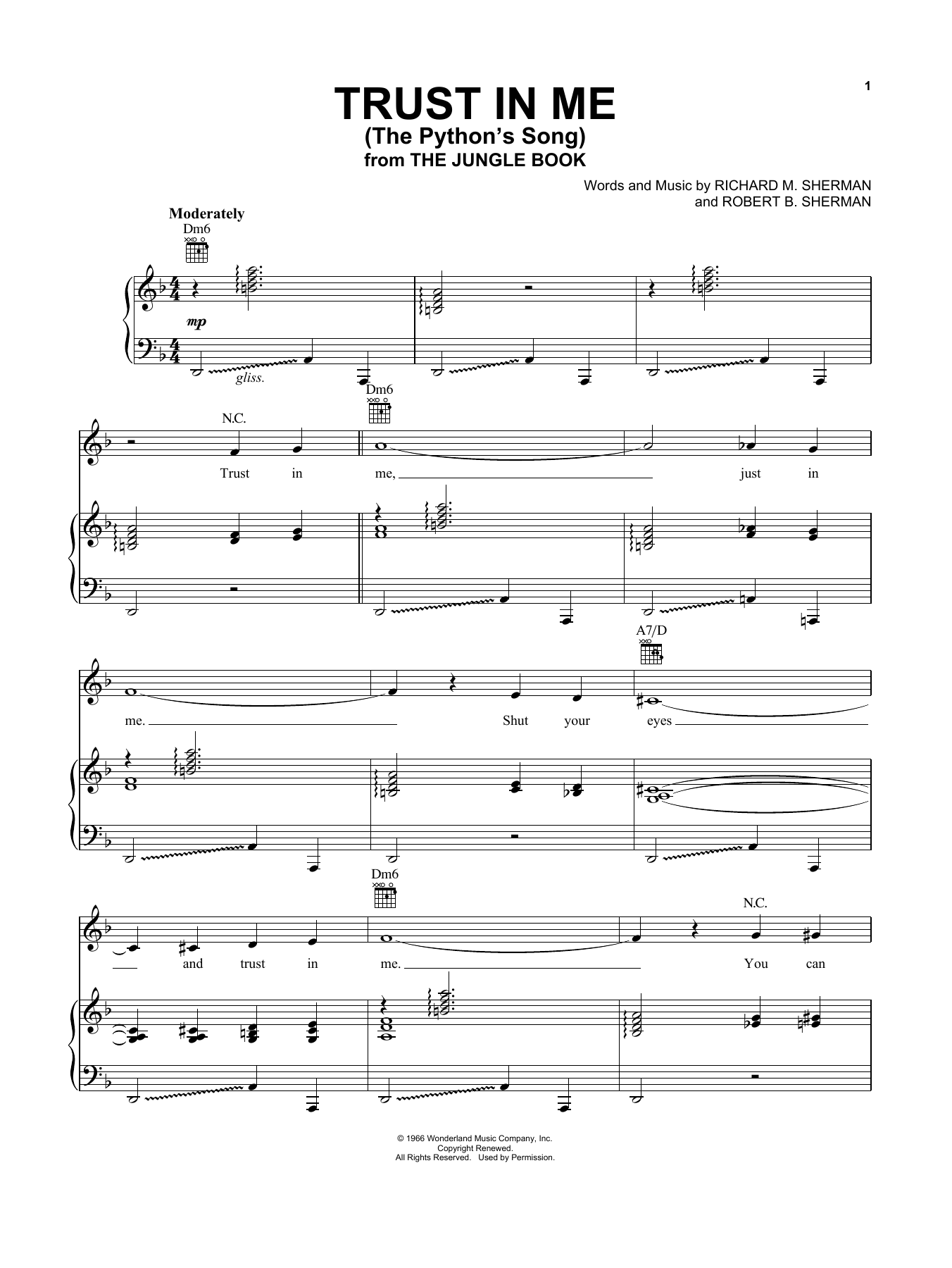 Download Robert B. Sherman Trust In Me (The Python's Song) (from T Sheet Music