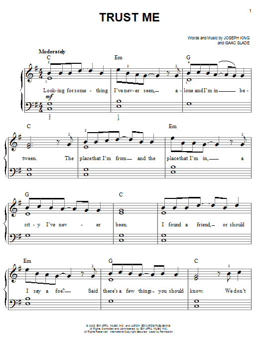 Download The Fray Trust Me Sheet Music