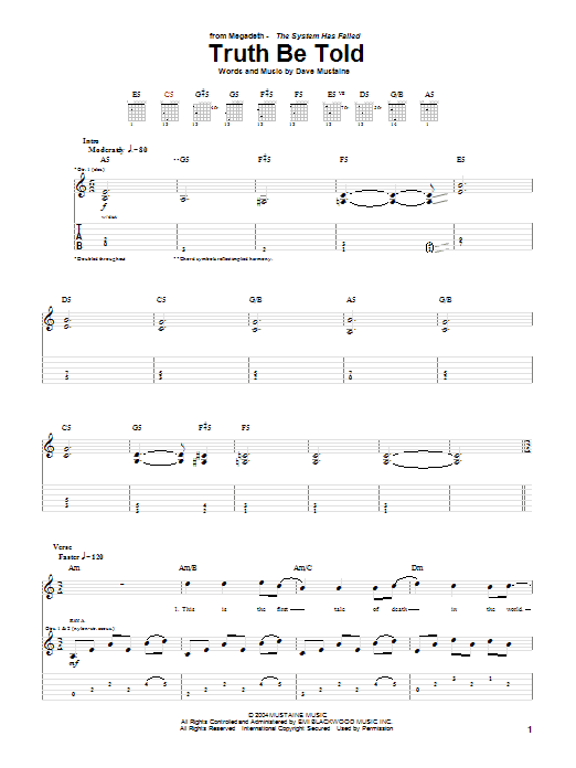 Download Megadeth Truth Be Told Sheet Music