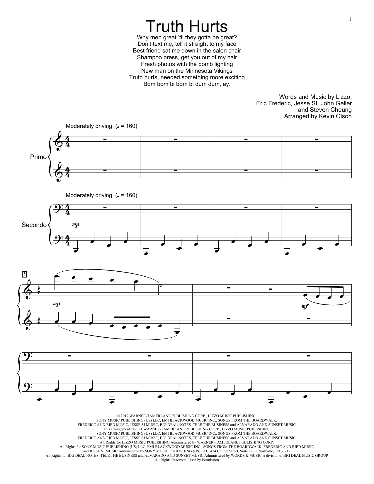 Download Lizzo Truth Hurts (arr. Kevin Olson) Sheet Music