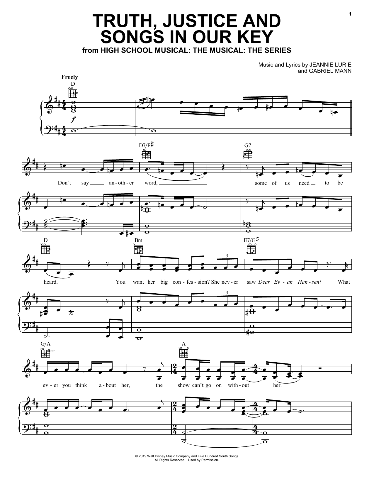 Download Cast of High School Musical: The Mus Truth, Justice And Songs In Our Key (fr Sheet Music