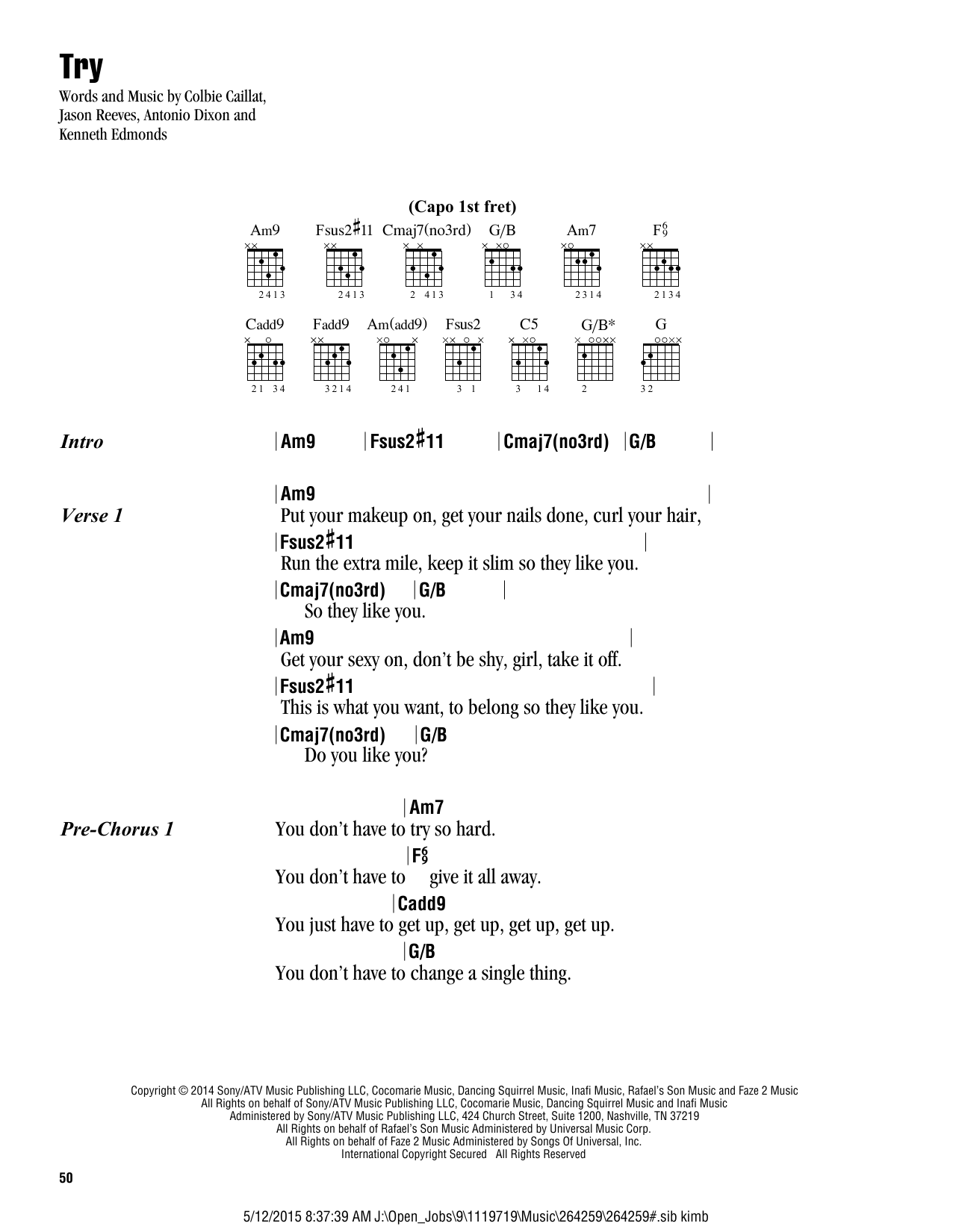 Download Colbie Caillat Try Sheet Music