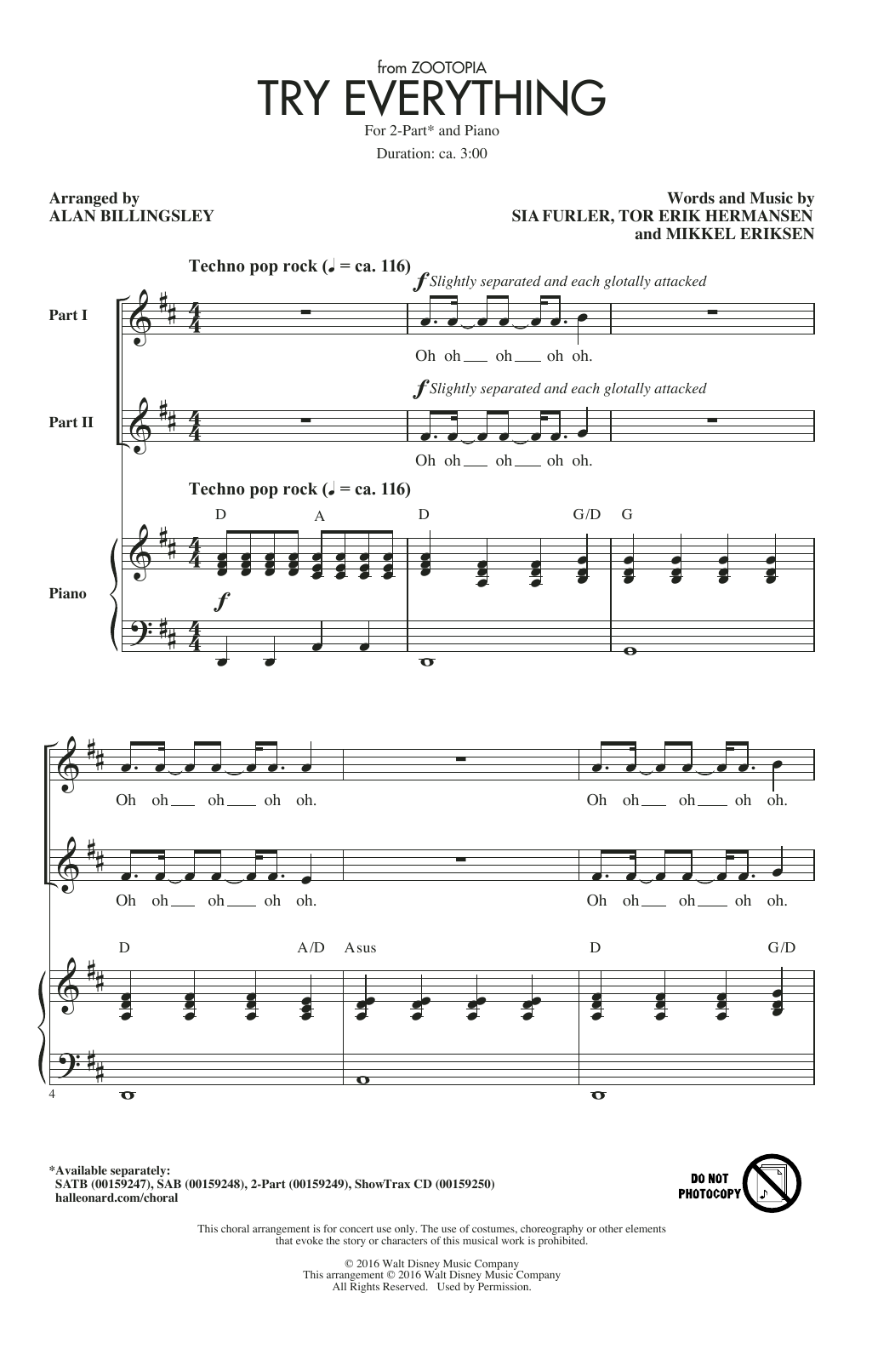 Download Shakira Try Everything (from Zootopia) (arr. Al Sheet Music
