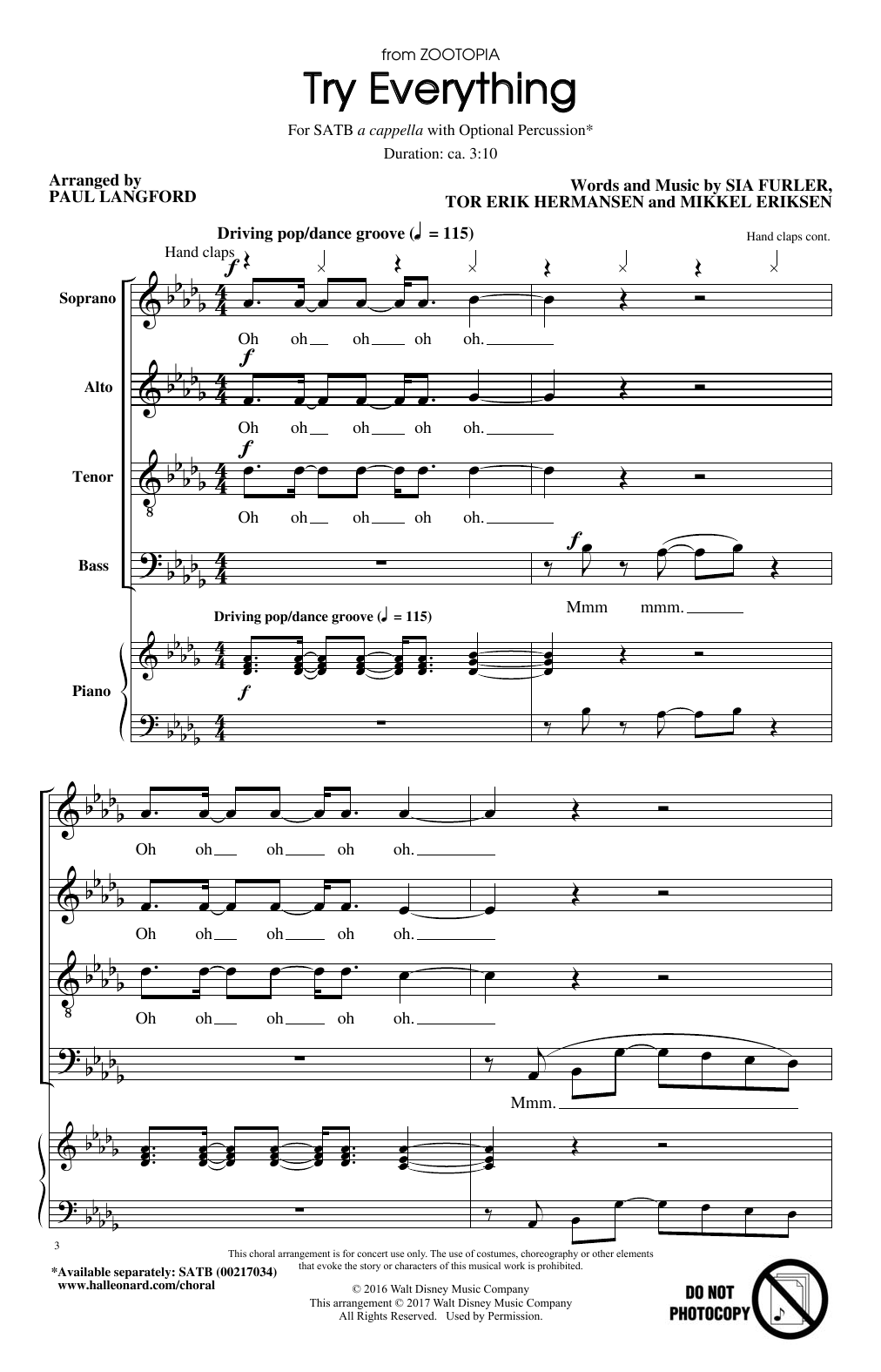 Download Paul Langford Try Everything Sheet Music