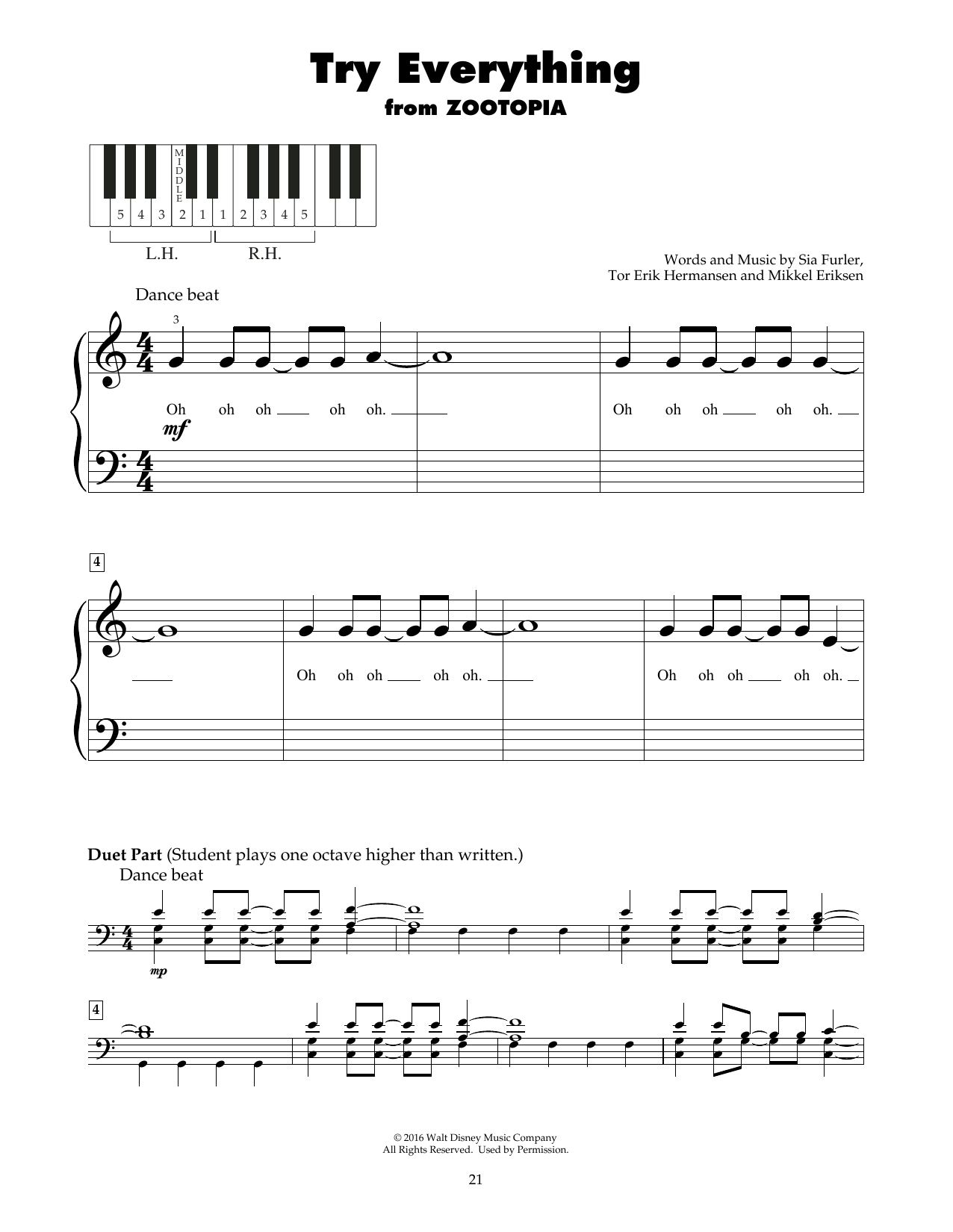 Shakira Try Everything (from Zootopia) sheet music notes printable PDF score