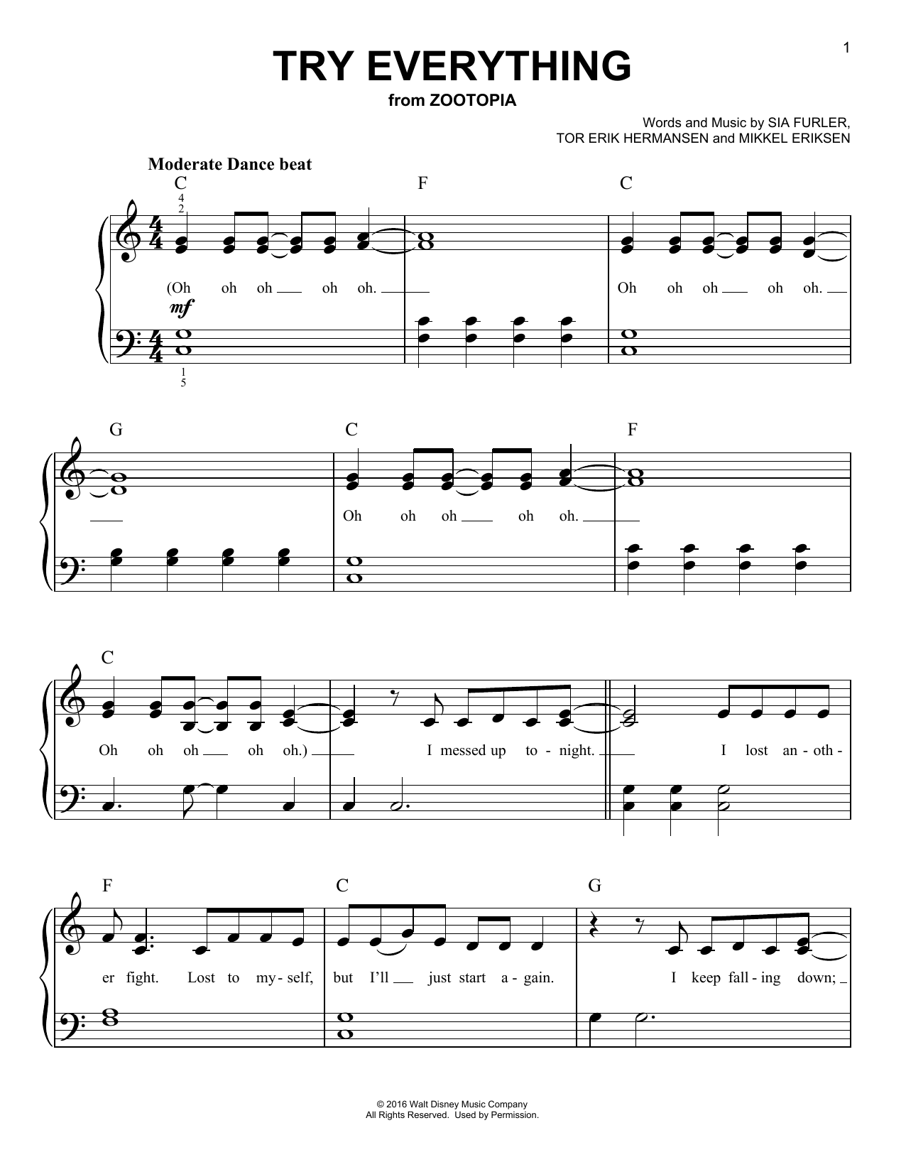 Download Shakira Try Everything (from Zootopia) Sheet Music