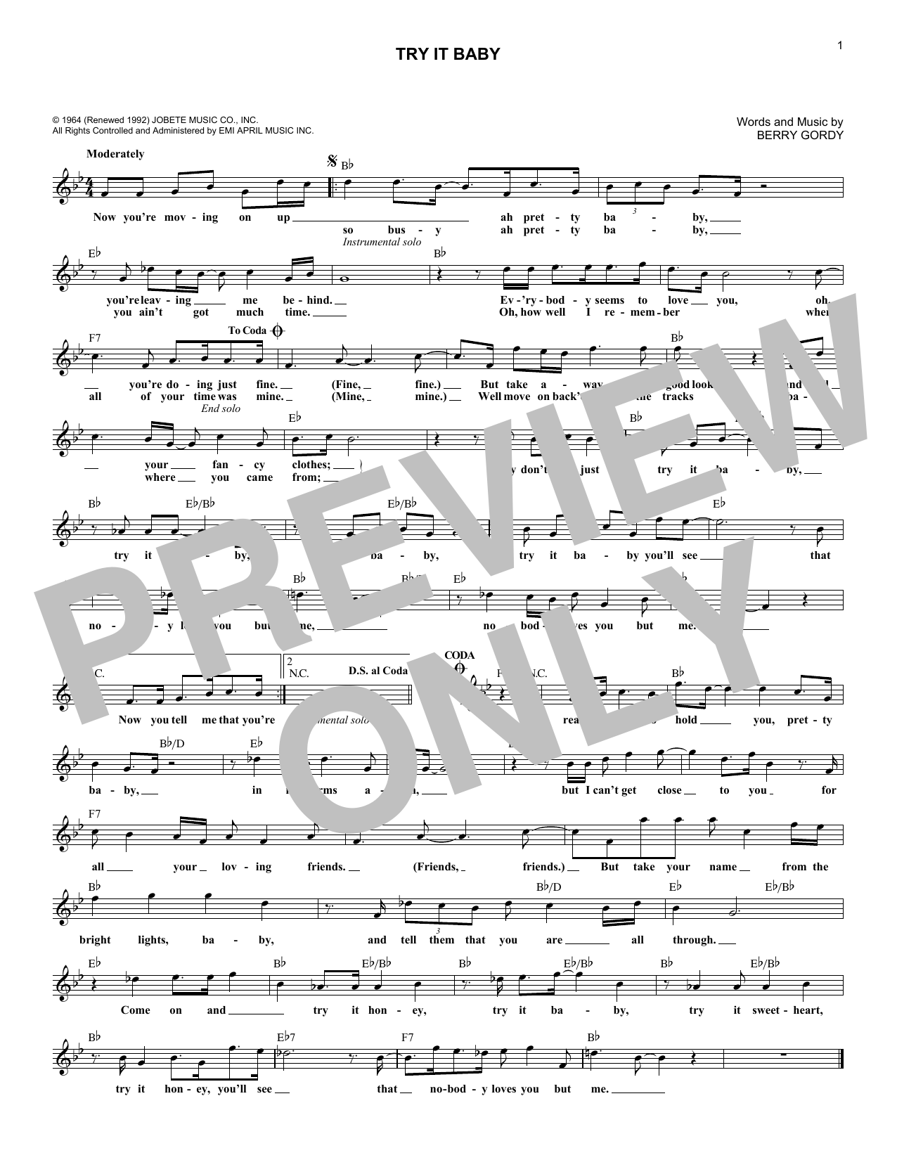 Download Berry Gordy Try It Baby Sheet Music