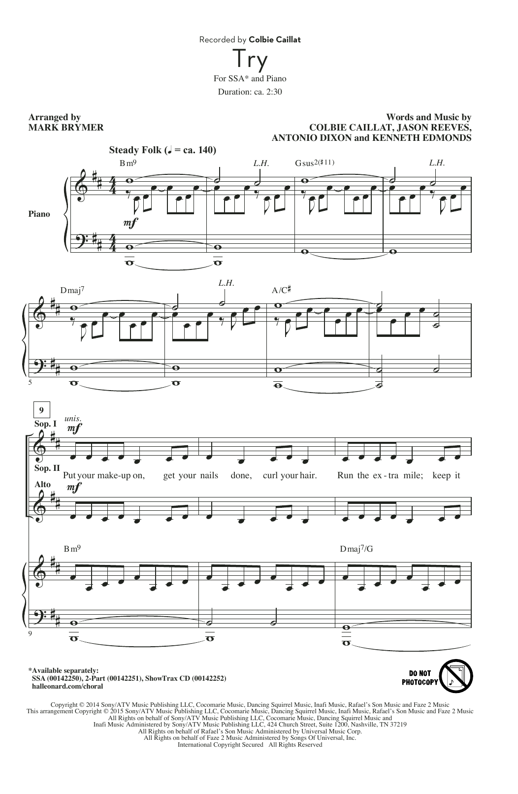 Download Colbie Caillat Try (arr. Mark Brymer) Sheet Music
