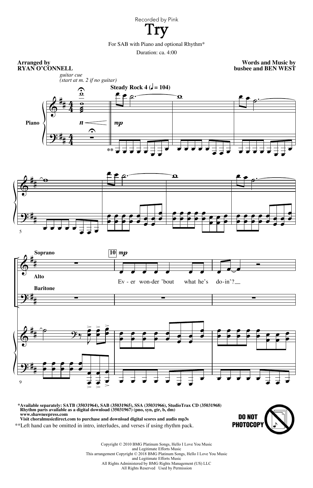 Download Ryan O'Connell Try Sheet Music