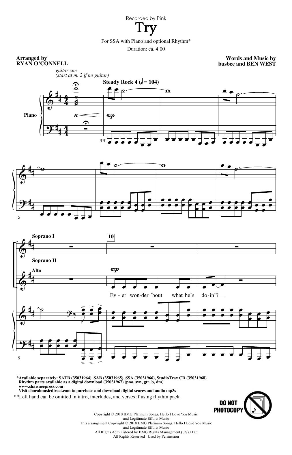 Download Ryan O'Connell Try Sheet Music