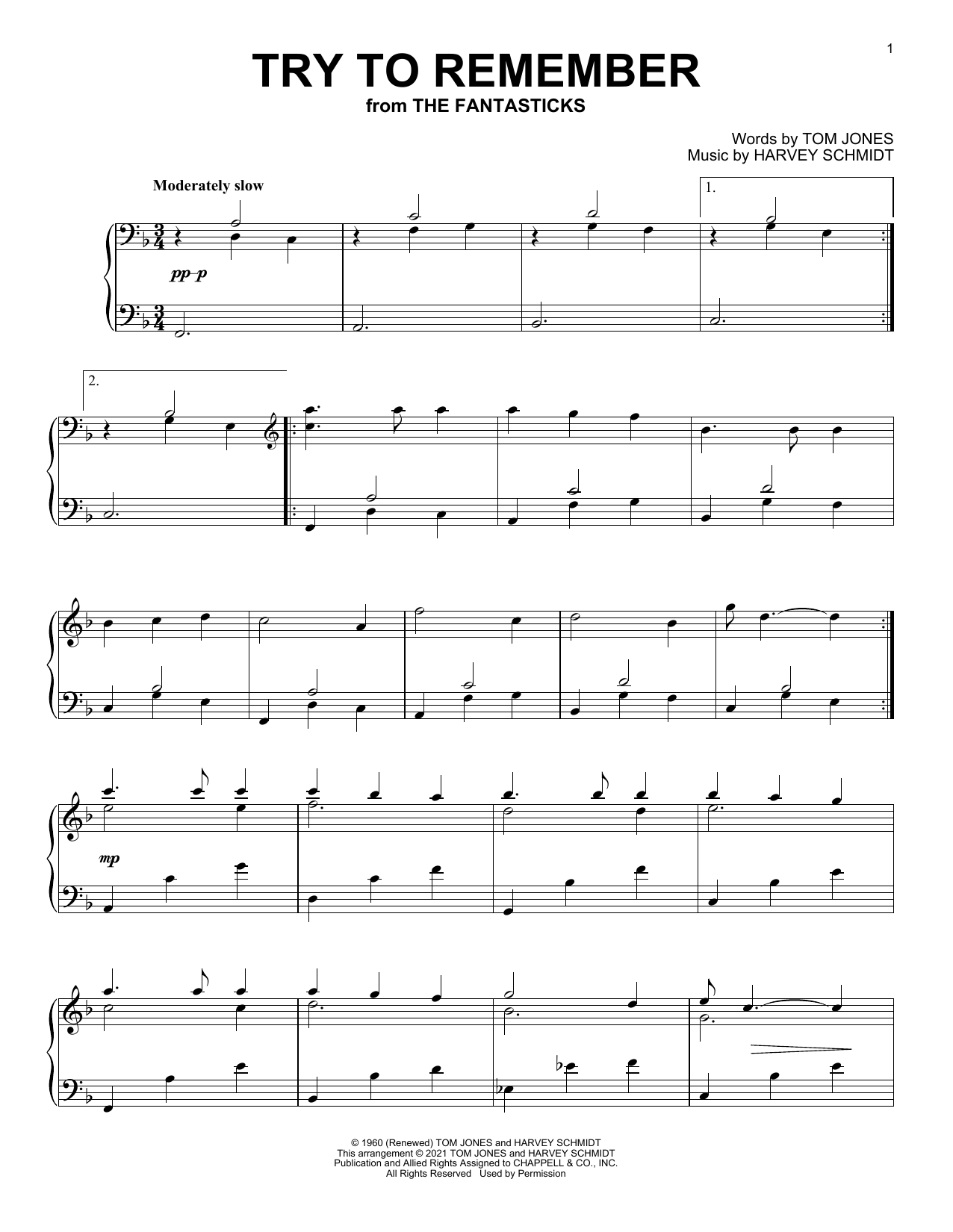 Download Tom Jones Try To Remember (from The Fantasticks) Sheet Music