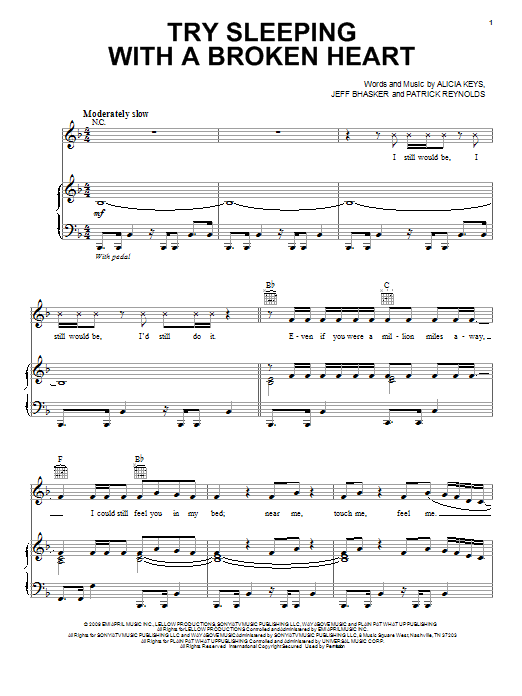Download Alicia Keys Try Sleeping With A Broken Heart Sheet Music