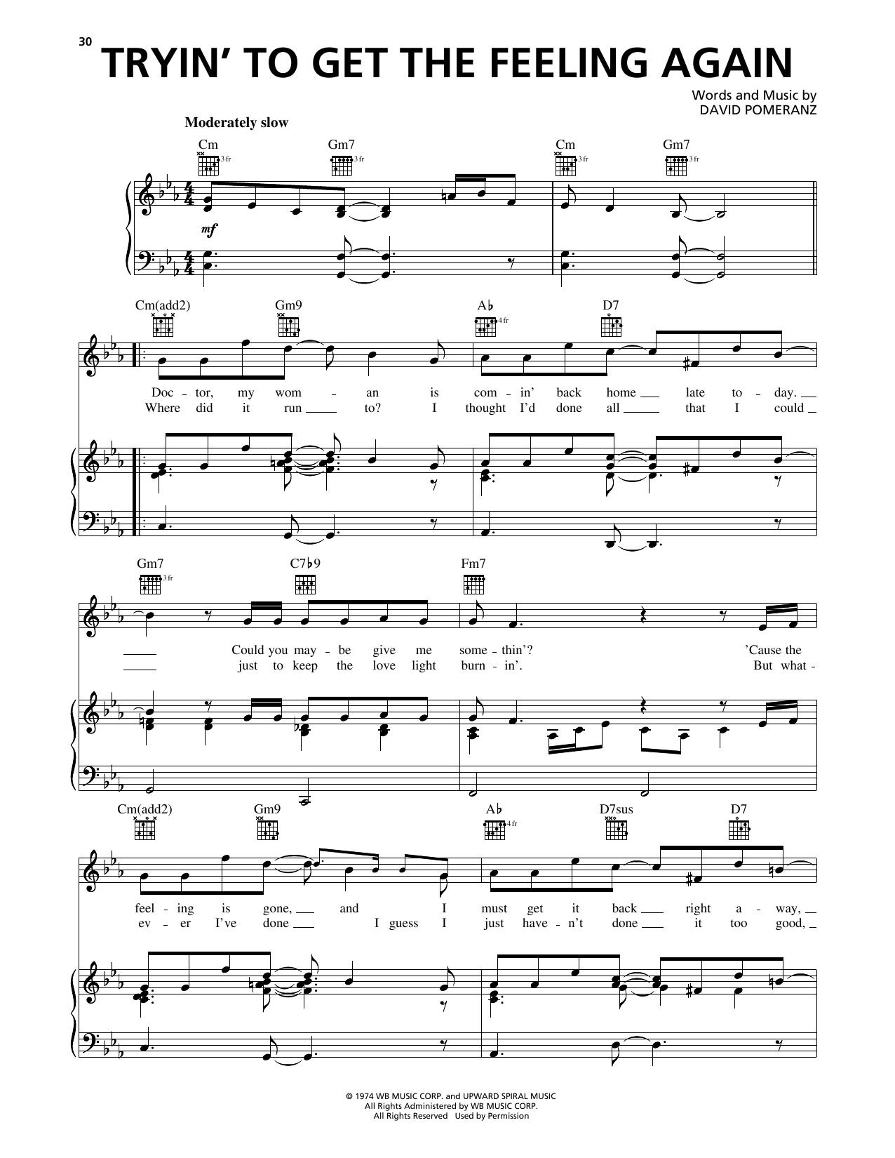 Download Barry Manilow Tryin' To Get The Feeling Again Sheet Music