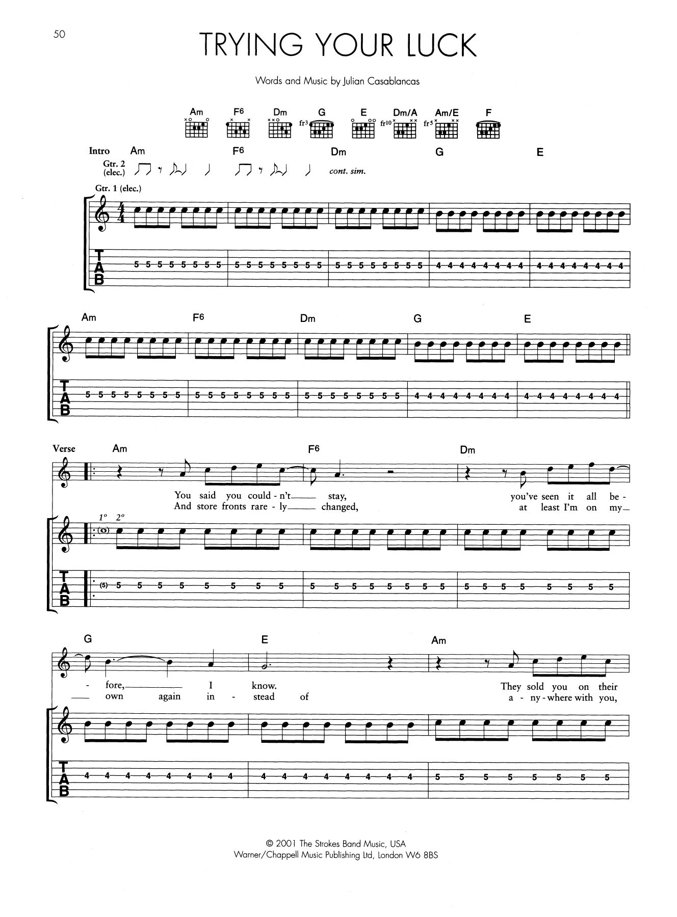 Download The Strokes Trying Your Luck Sheet Music