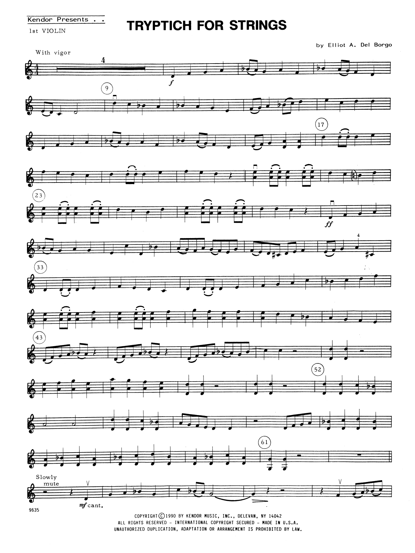 Download Elliot A. Del Borgo Tryptich For Strings - 1st Violin Sheet Music