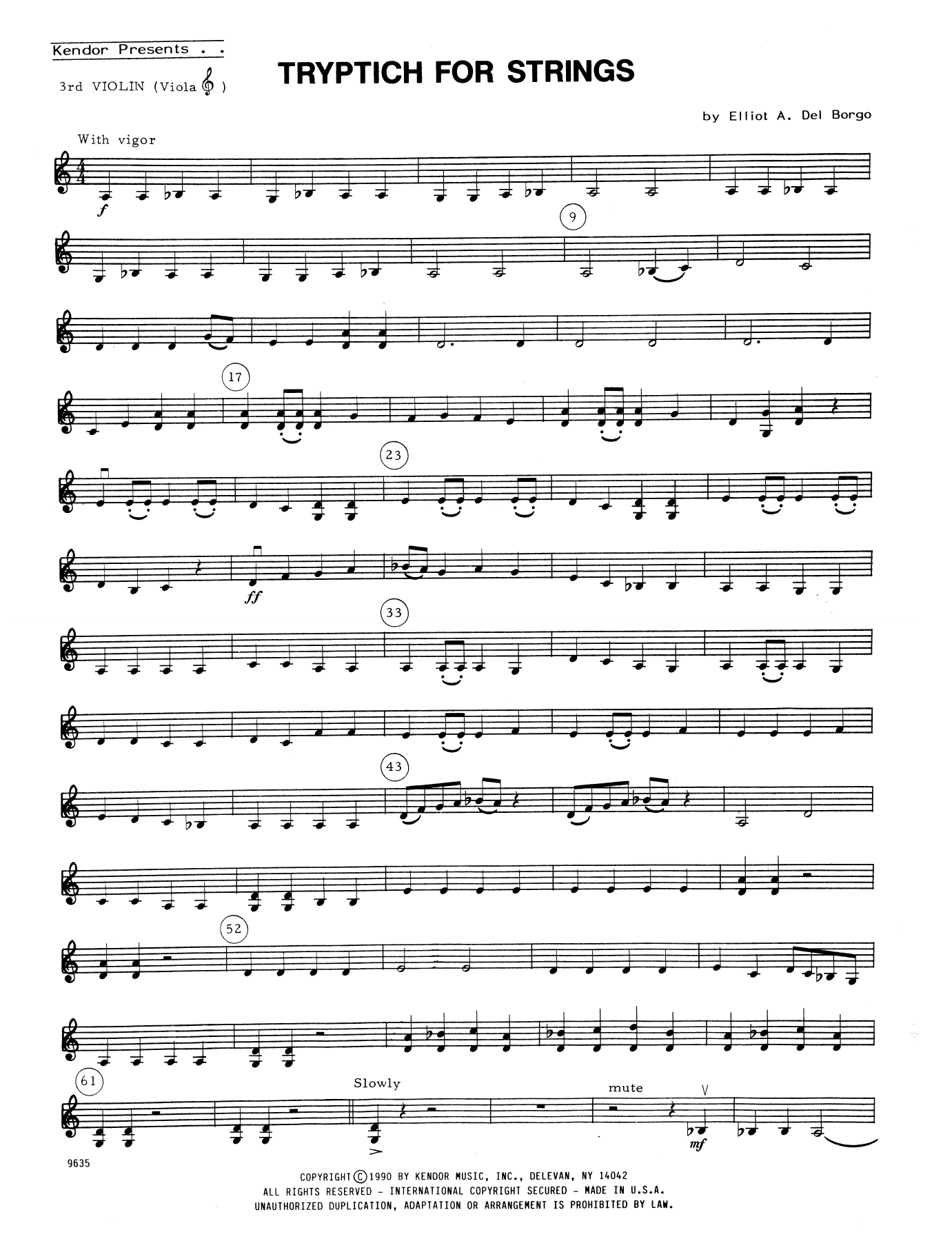 Download Elliot A. Del Borgo Tryptich For Strings - 3rd Violin Sheet Music