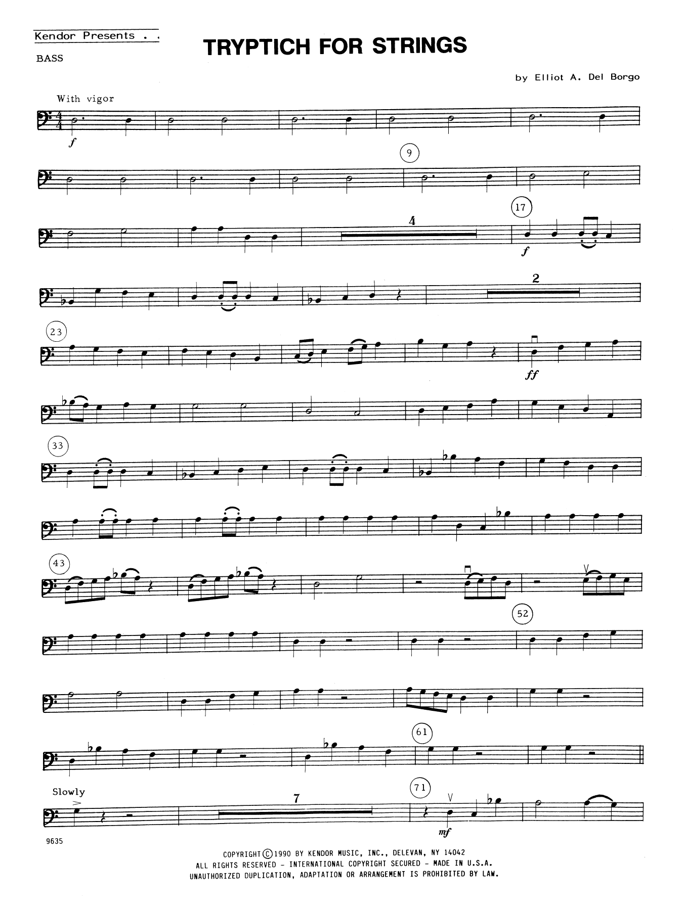 Download Elliot A. Del Borgo Tryptich For Strings - Bass Sheet Music