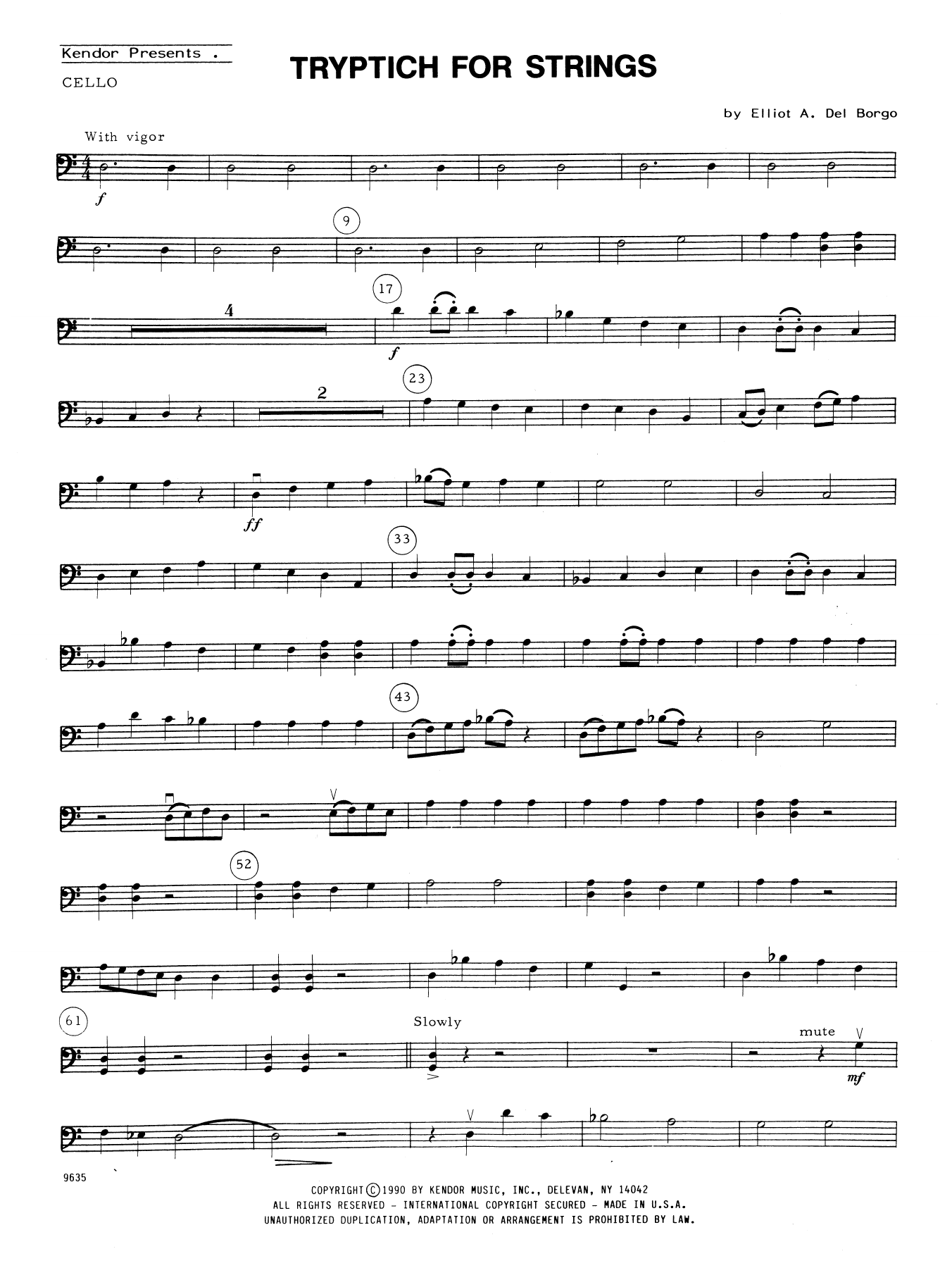 Download Elliot A. Del Borgo Tryptich For Strings - Cello Sheet Music
