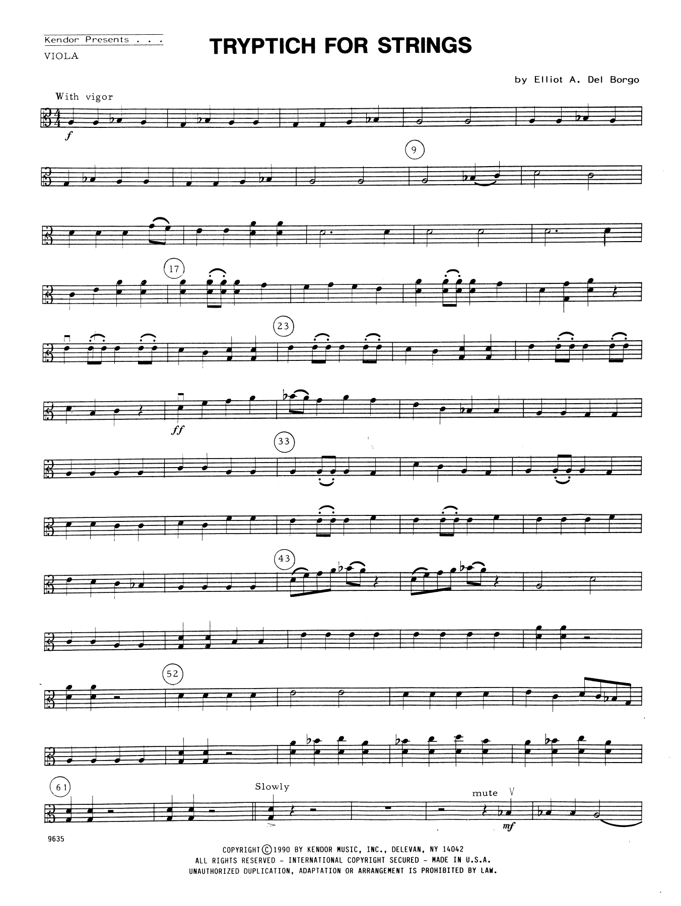Download Elliot A. Del Borgo Tryptich For Strings - Viola Sheet Music