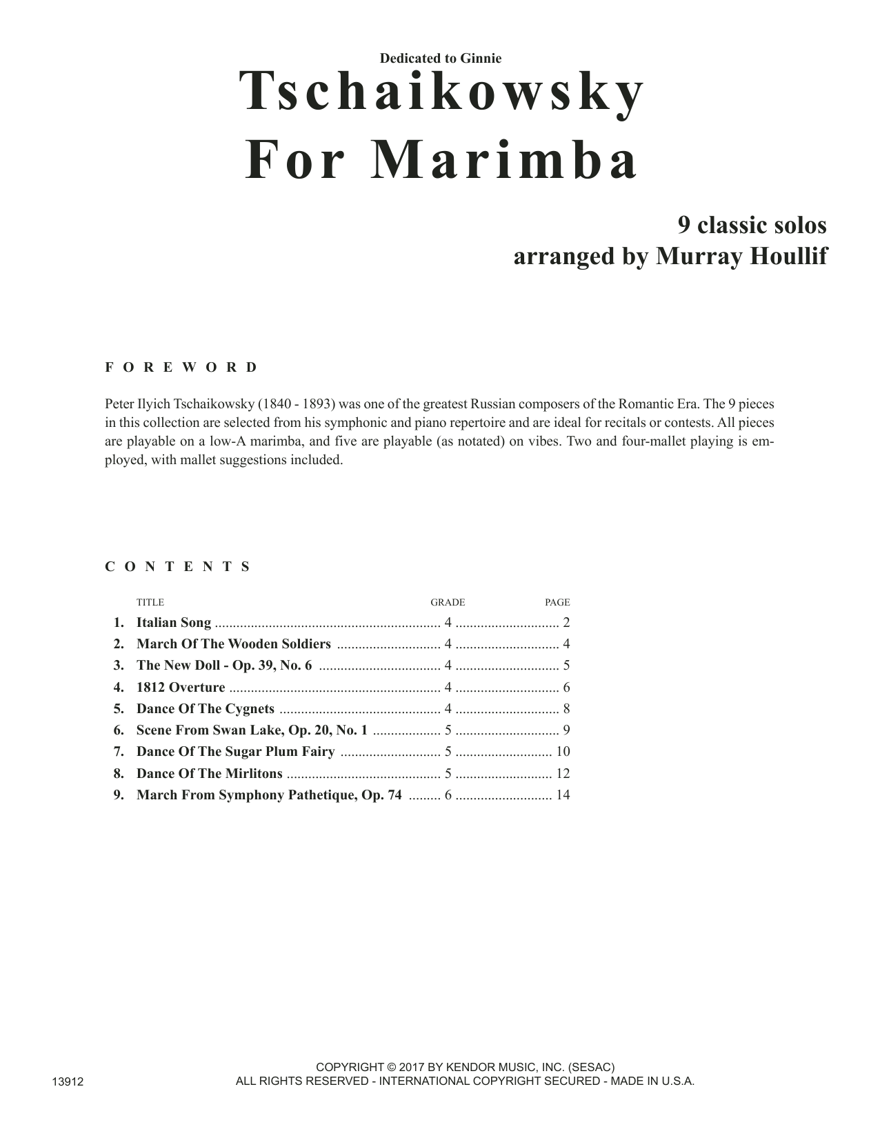 Download Murray Houllif Tschaikowsky For Marimba Sheet Music