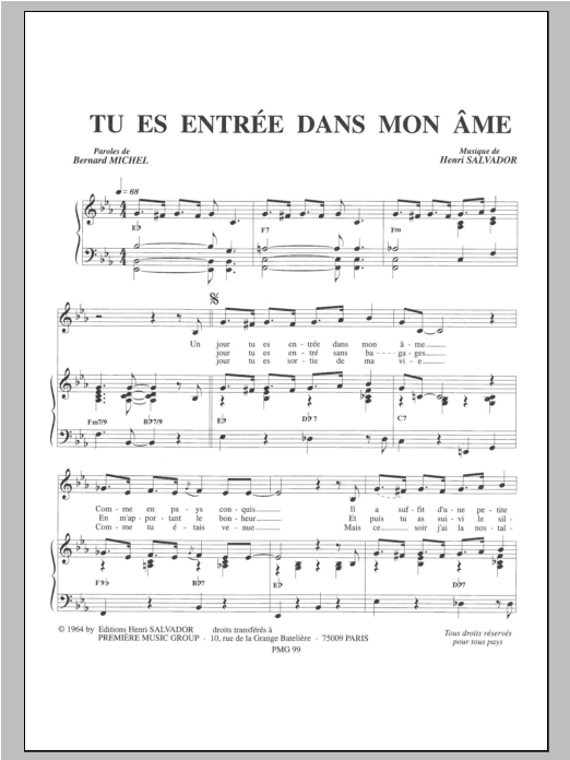 Download Henri Salvador Tu Es Entree Dans Mon Ame Sheet Music