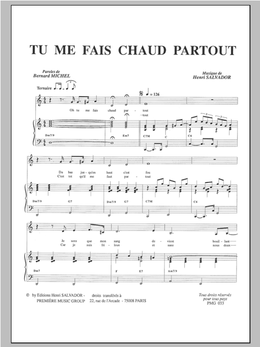 Download Henri Salvador Tu Me Fais Chaud Partout Sheet Music