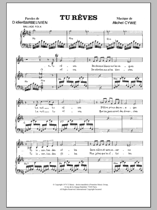 Download Martine Le Page Tu Reves Sheet Music