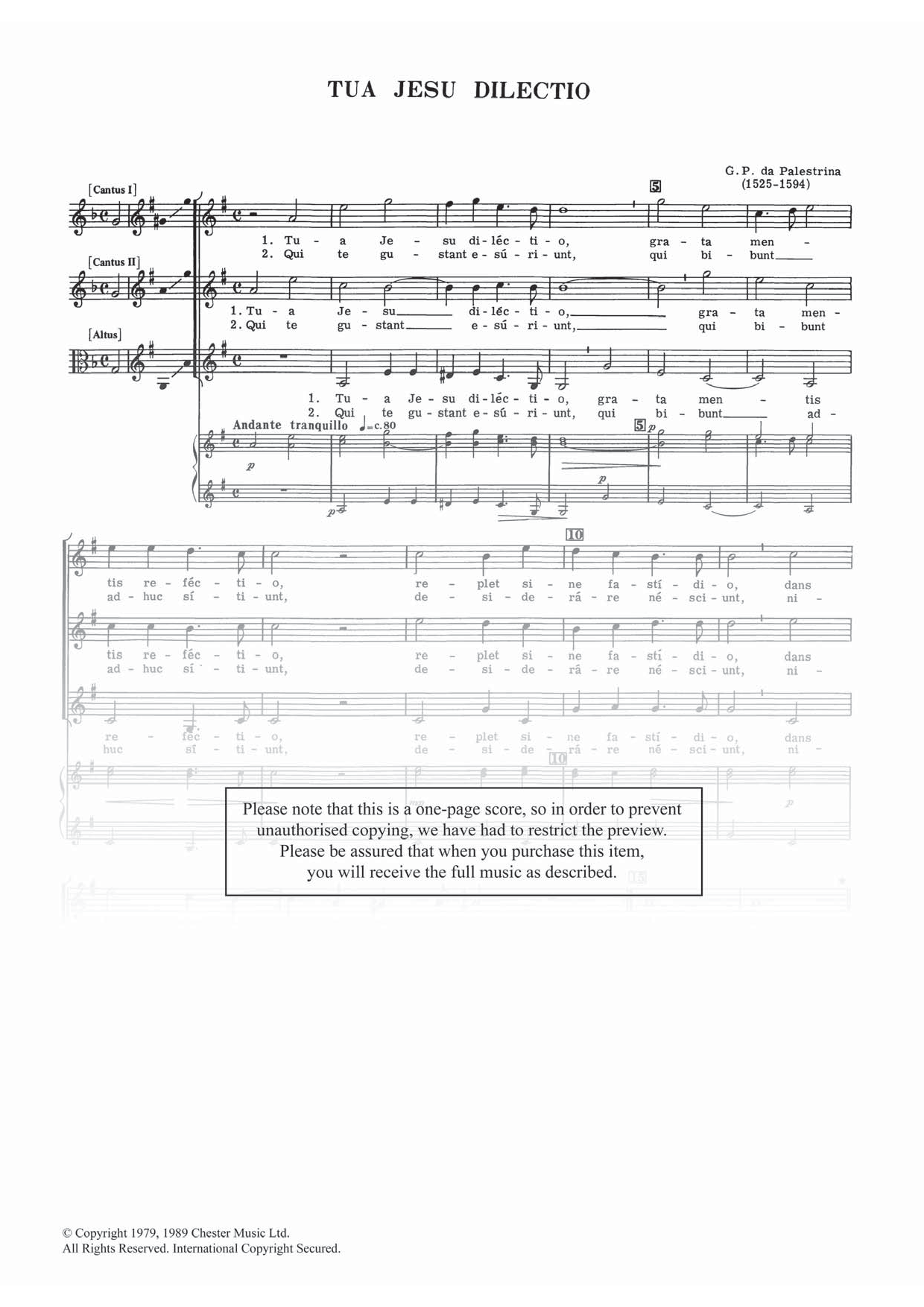 Download Giovanni Palestrina Tua Jesu Dilectio Sheet Music