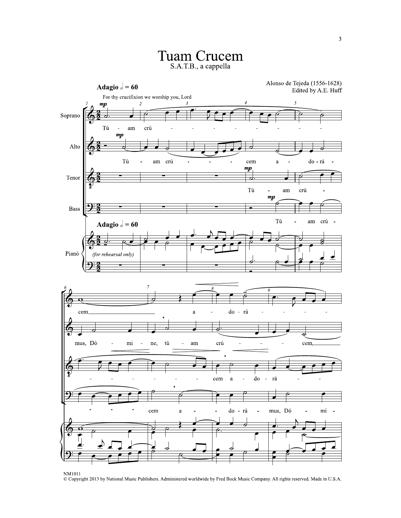 Download Alonso de Tejeda Tuam Crucem (ed. Arthur E. Huff) Sheet Music