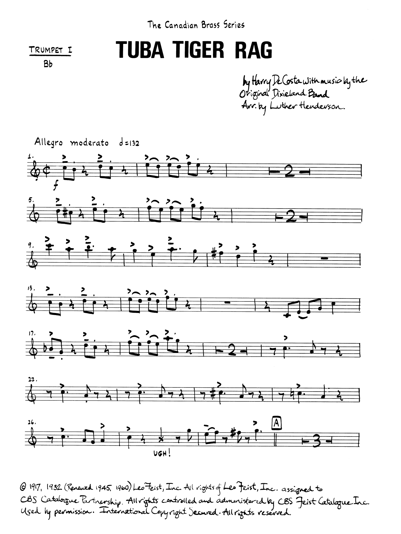 Download Luther Henderson Tuba Tiger Rag - Bb Trumpet 1 (Brass Qu Sheet Music