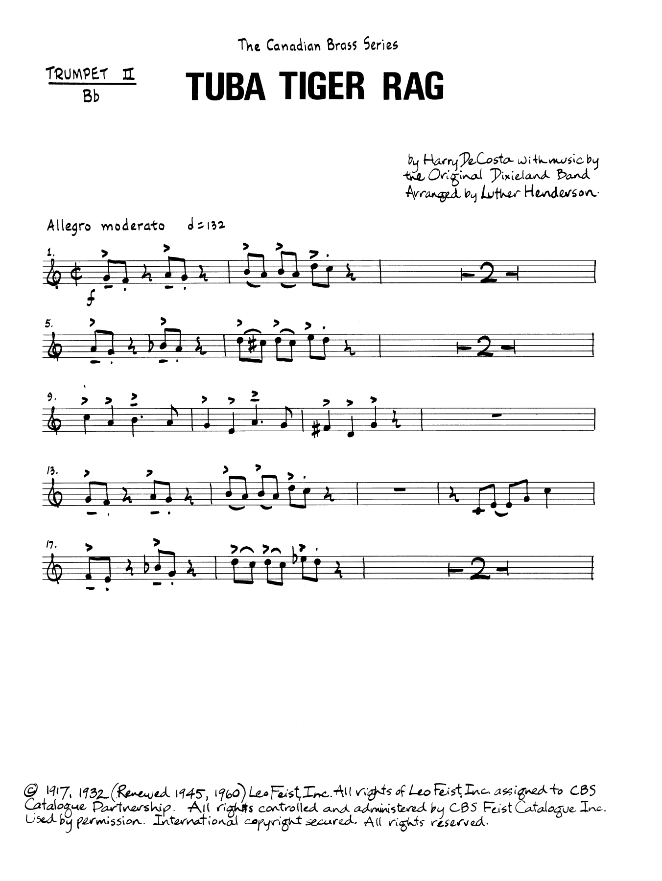 Download Luther Henderson Tuba Tiger Rag - Bb Trumpet 2 (Brass Qu Sheet Music