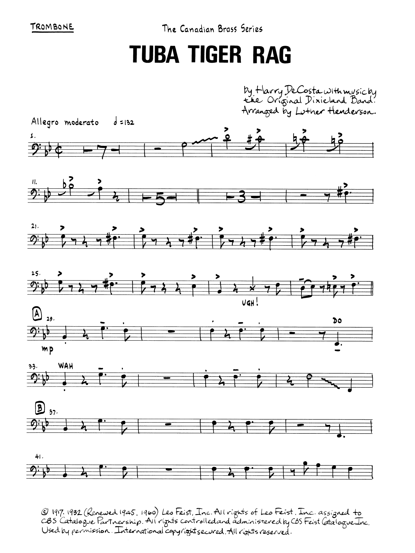Download Luther Henderson Tuba Tiger Rag - Trombone (B.C.) Sheet Music