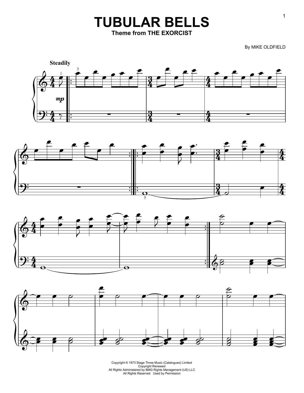 Download Mike Oldfield Tubular Bells (from The Excorcist) Sheet Music