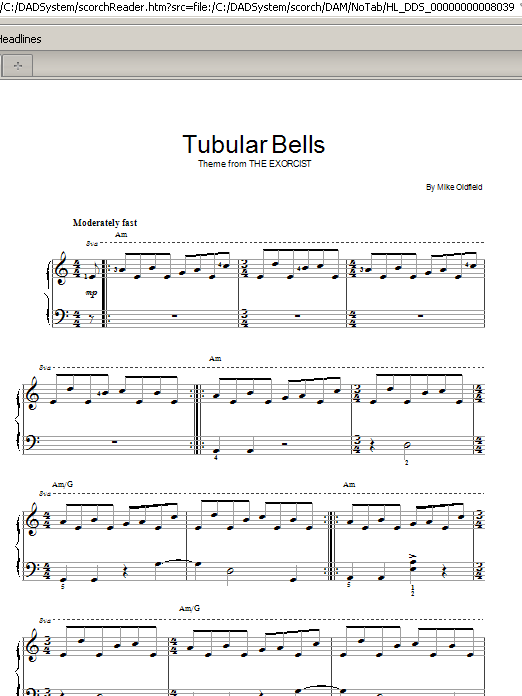Download Mike Oldfield Tubular Bells Sheet Music