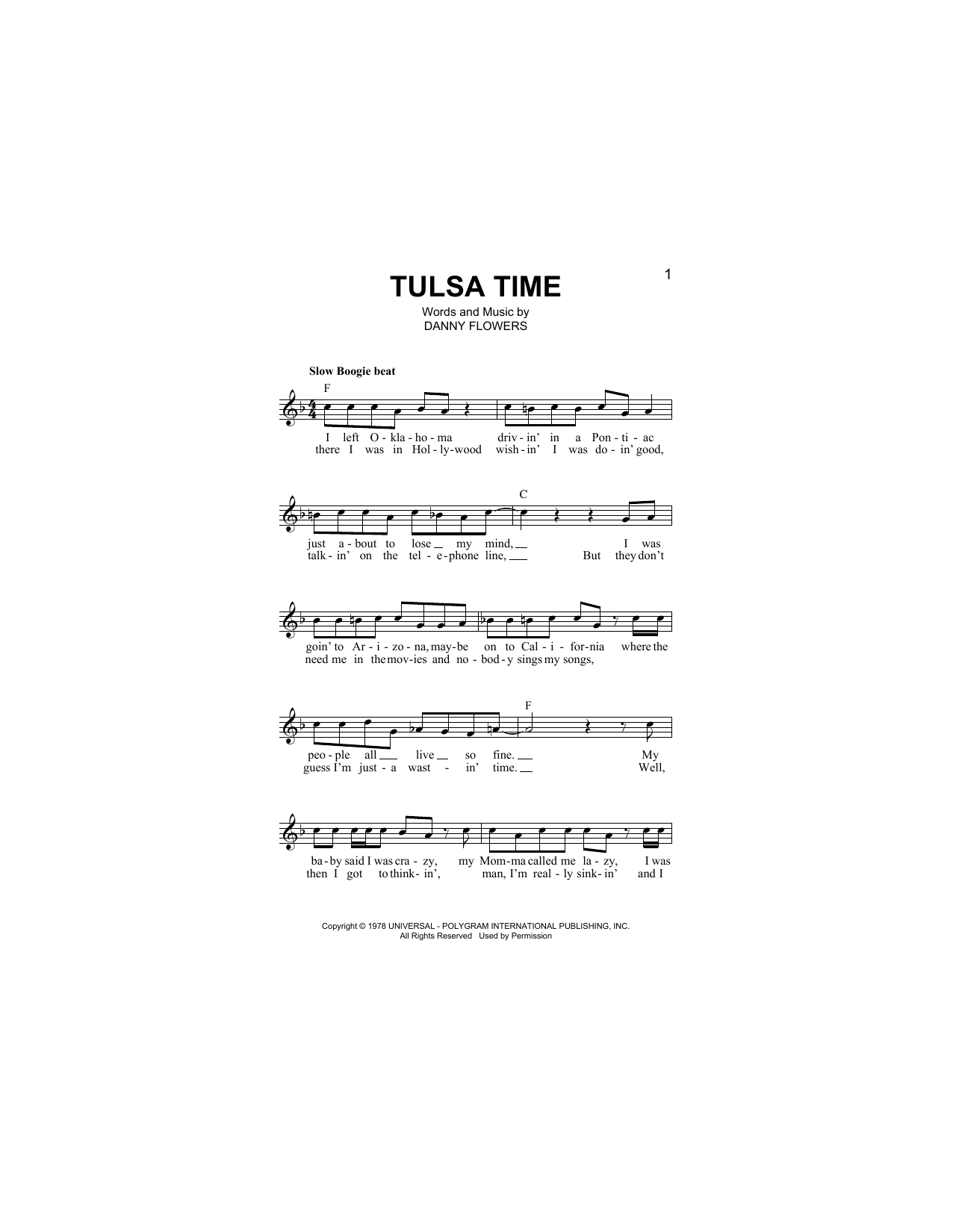 Download Don Williams Tulsa Time Sheet Music