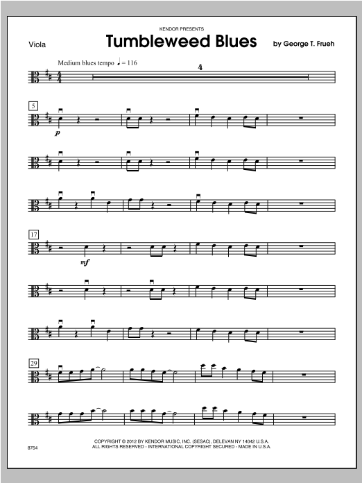 Download Frueh Tumbleweed Blues - Viola Sheet Music