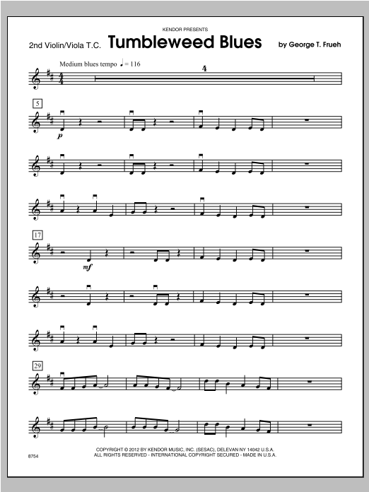 Download Frueh Tumbleweed Blues - Violin 2 Sheet Music