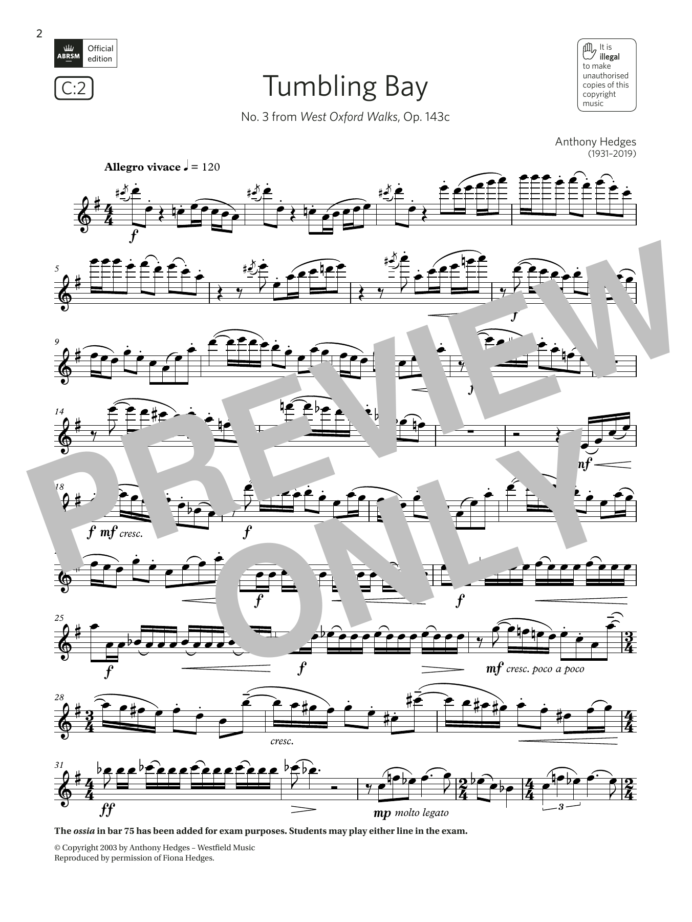 Download Anthony Hedges Tumbling Bay (from West Oxford Walks) ( Sheet Music