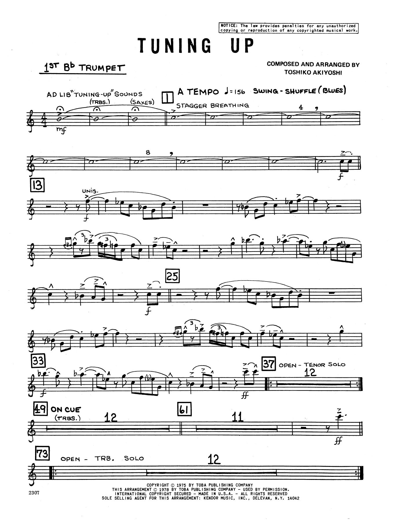 Download Toshiko Akiyoshi Tuning Up - 1st Bb Trumpet Sheet Music