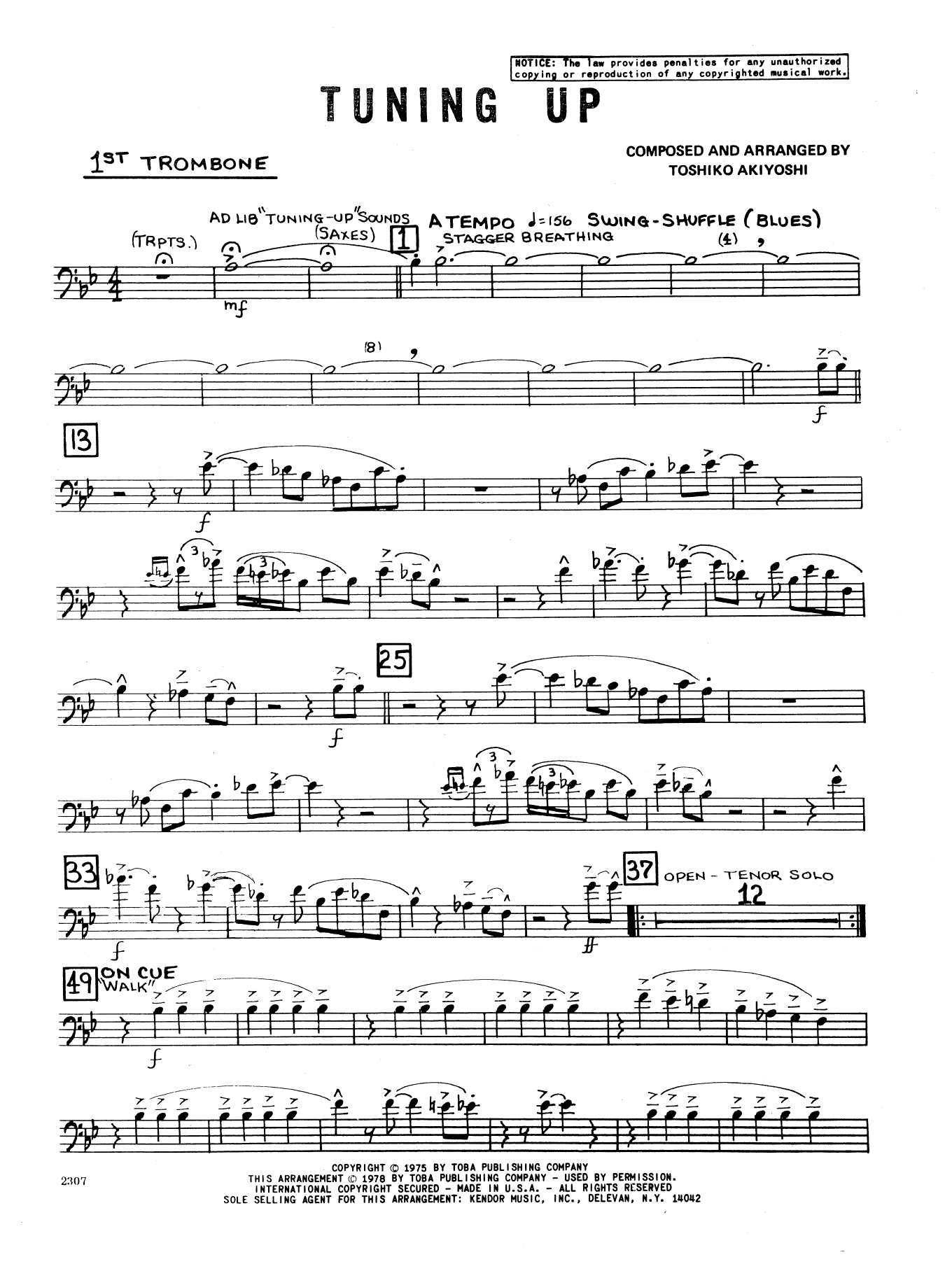 Download Toshiko Akiyoshi Tuning Up - 1st Trombone Sheet Music