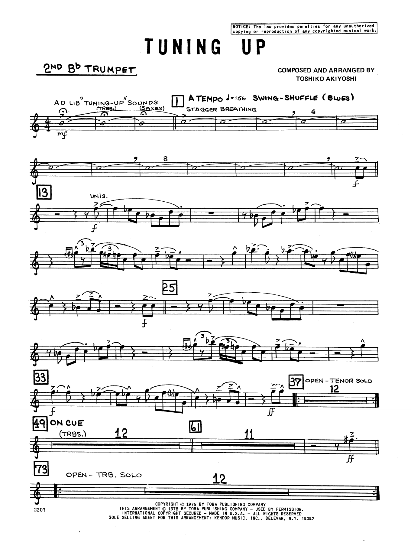 Download Toshiko Akiyoshi Tuning Up - 2nd Bb Trumpet Sheet Music