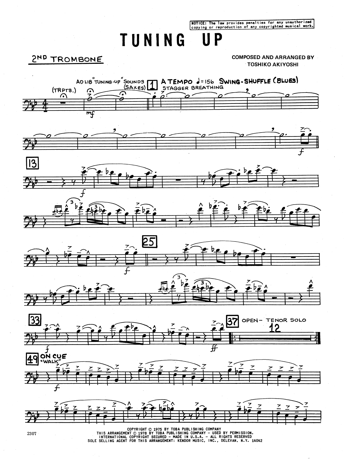 Download Toshiko Akiyoshi Tuning Up - 2nd Trombone Sheet Music