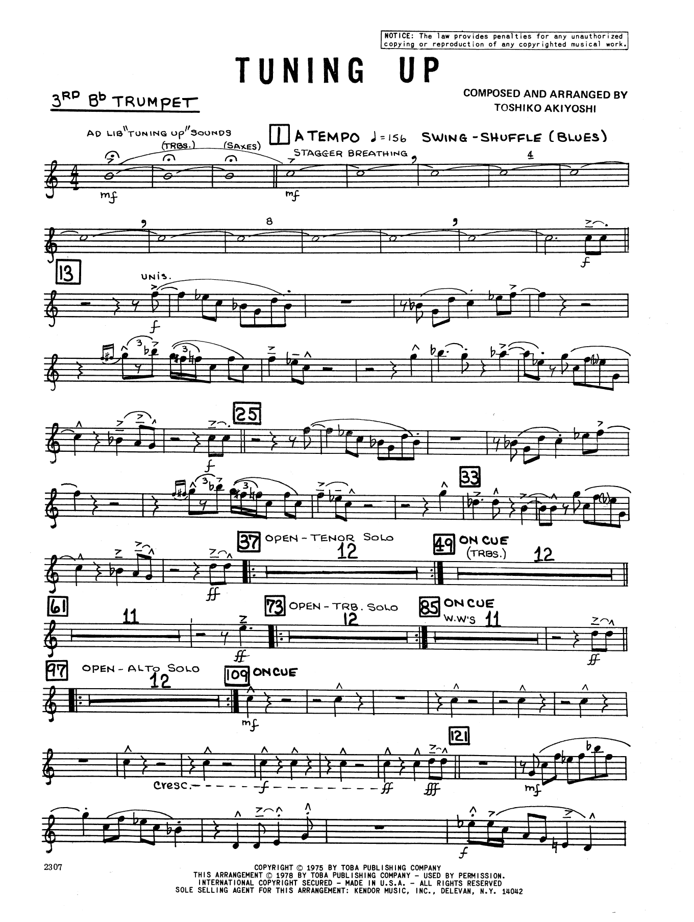 Download Toshiko Akiyoshi Tuning Up - 3rd Bb Trumpet Sheet Music
