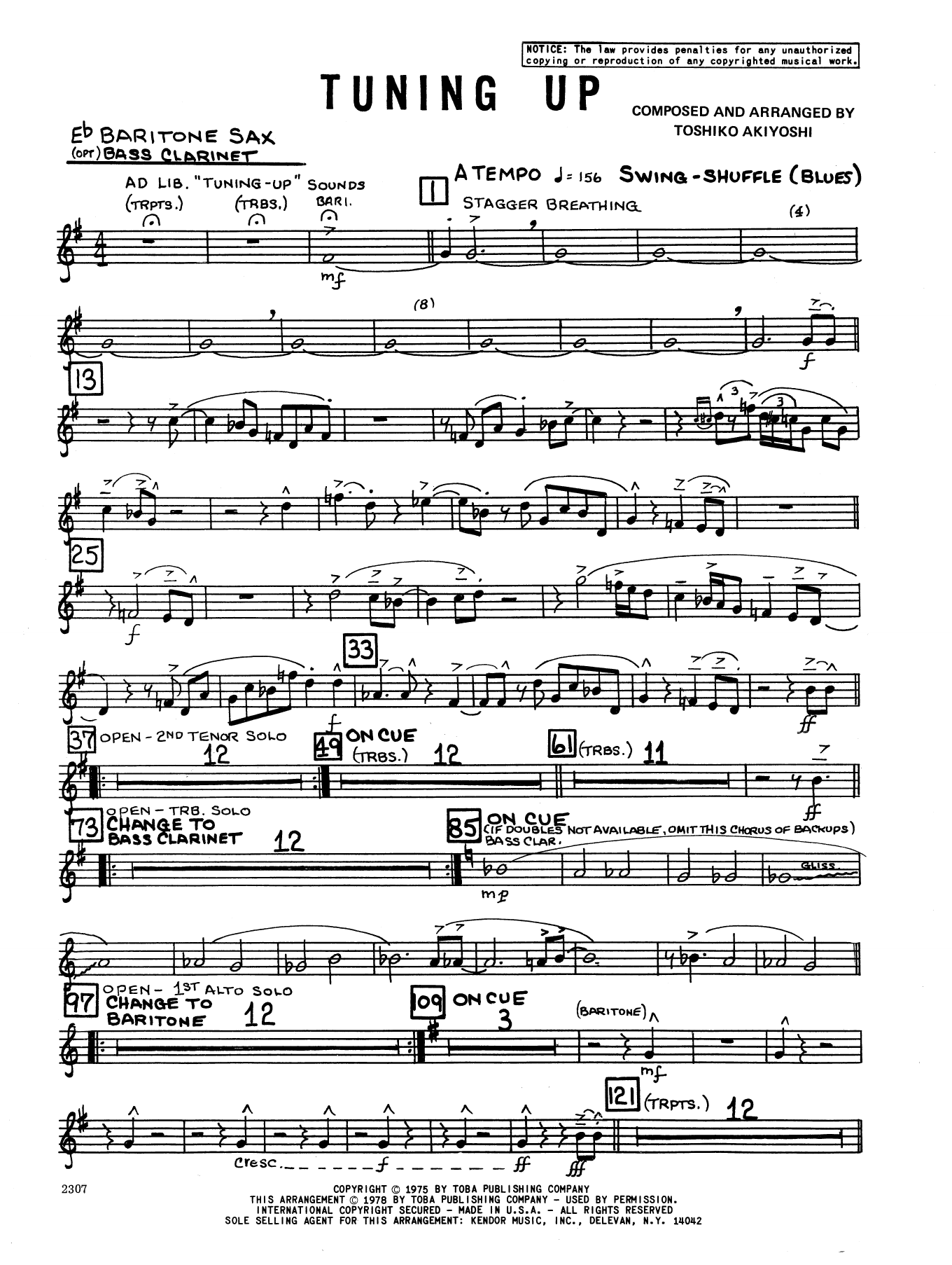 Download Toshiko Akiyoshi Tuning Up - Eb Baritone Saxophone Sheet Music
