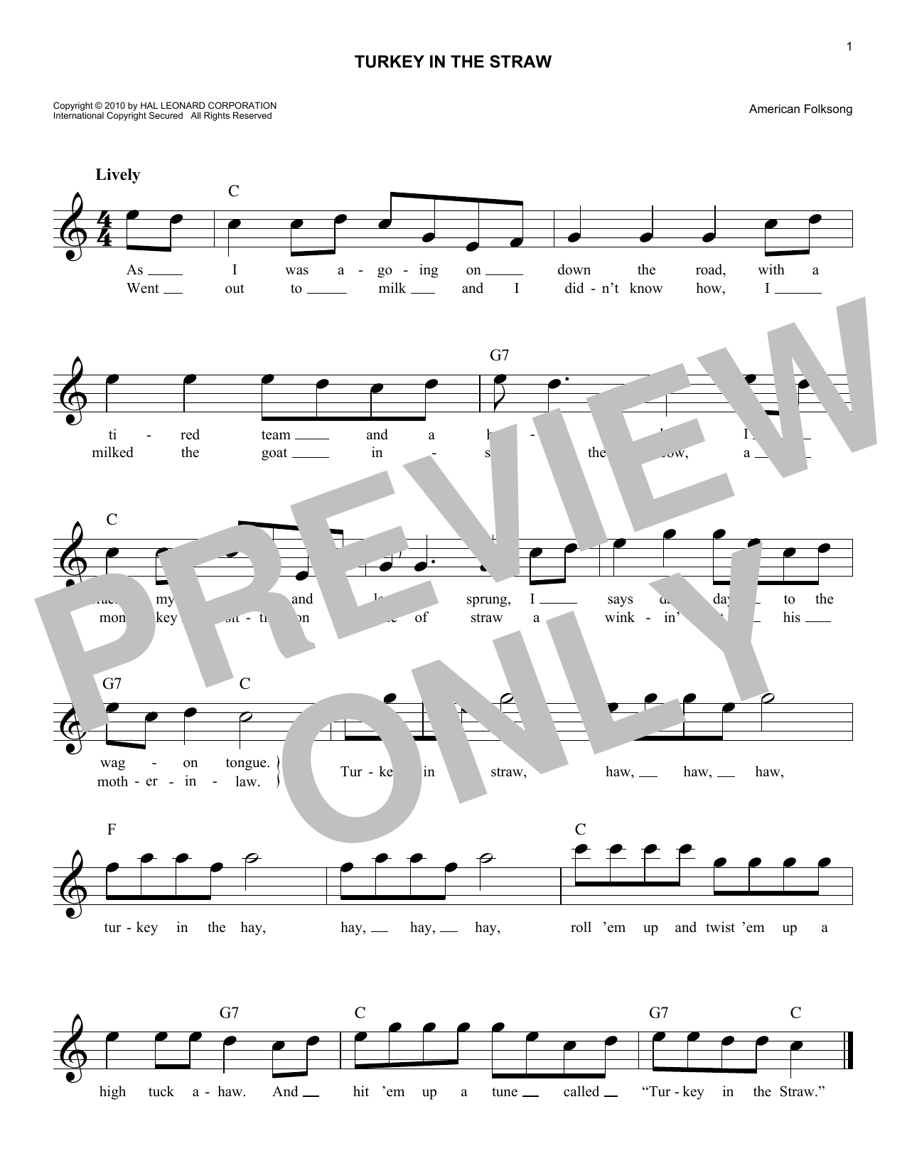 Download American Folksong Turkey In The Straw Sheet Music