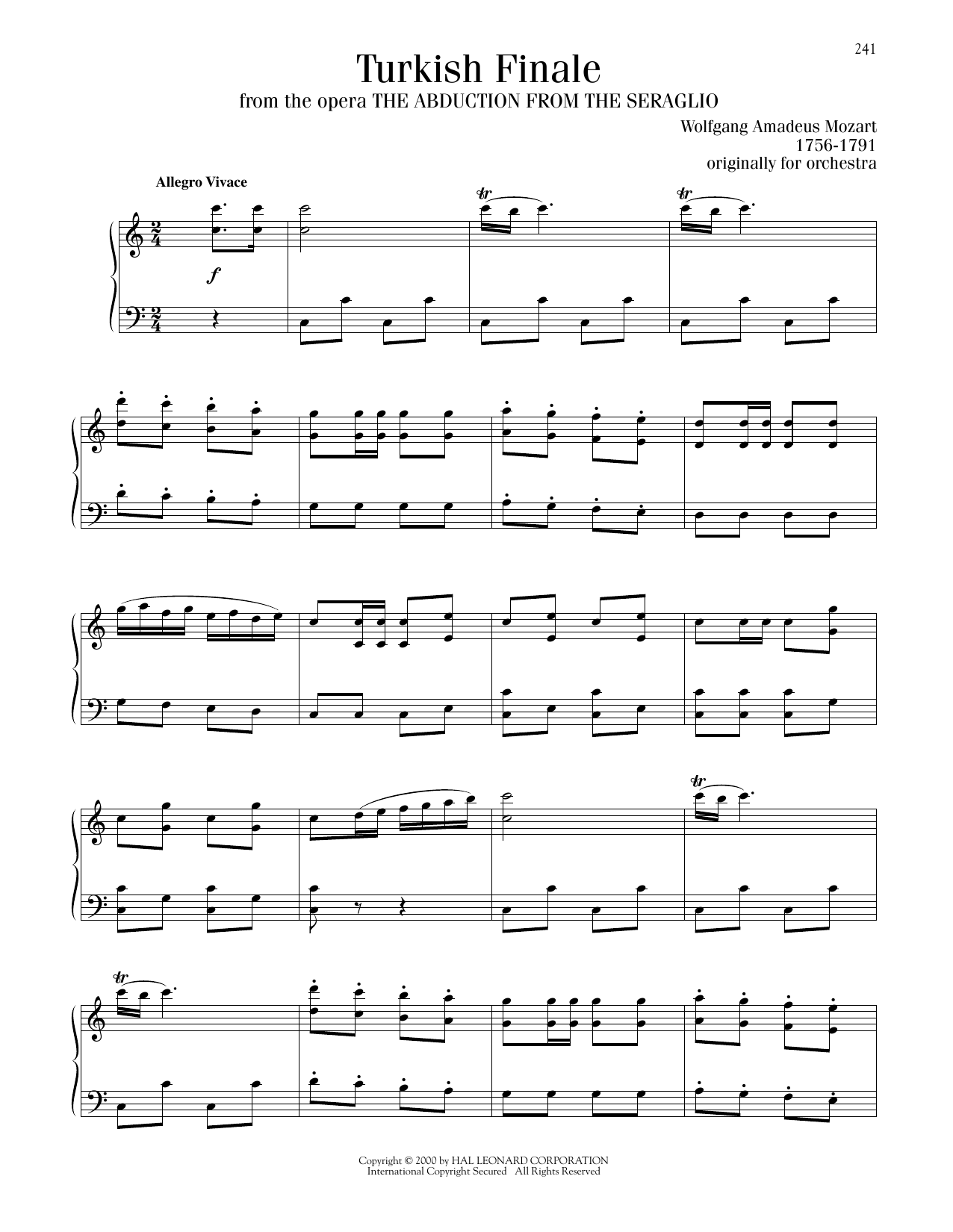 Wolfgang Amadeus Mozart Turkish Finale sheet music notes printable PDF score