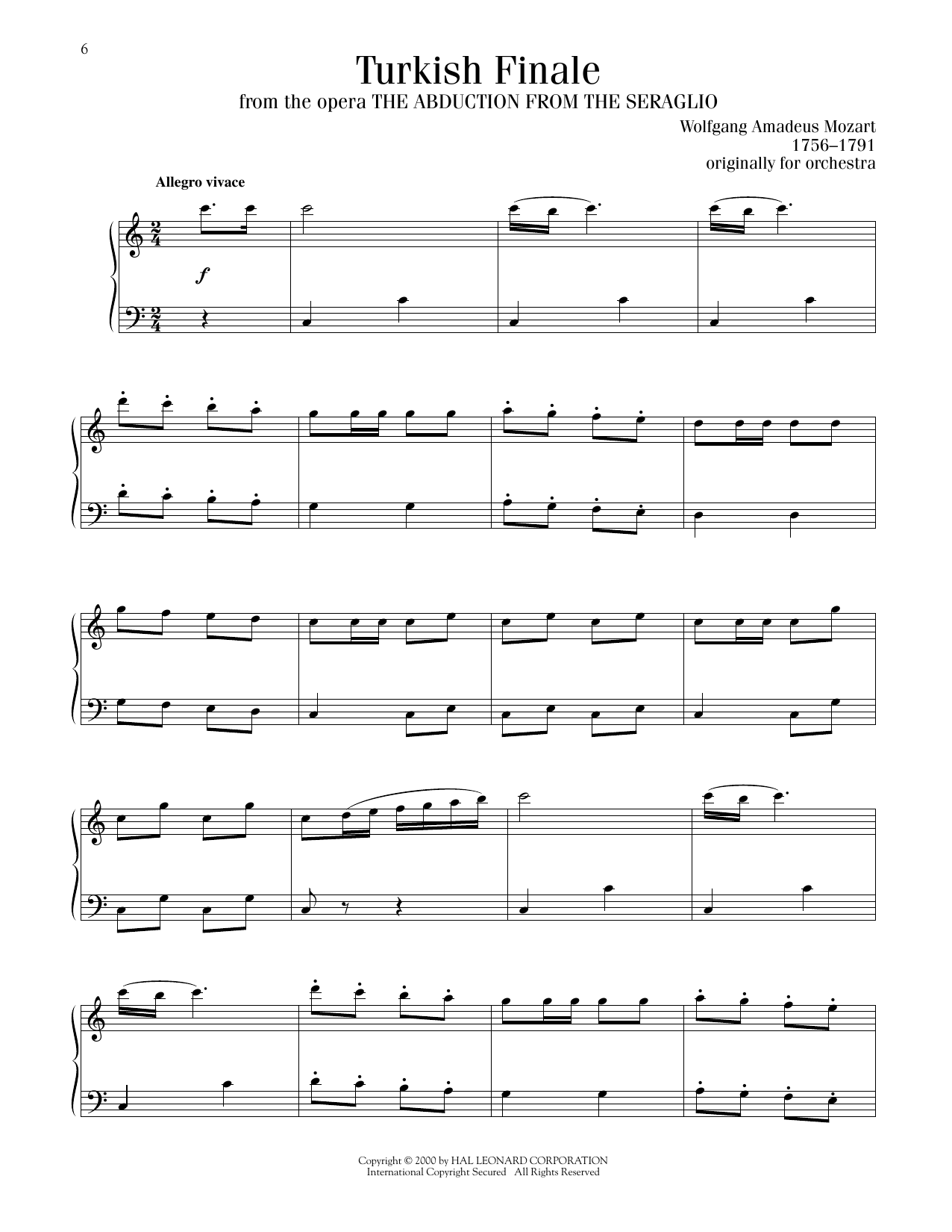Wolfgang Amadeus Mozart Turkish Finale sheet music notes printable PDF score