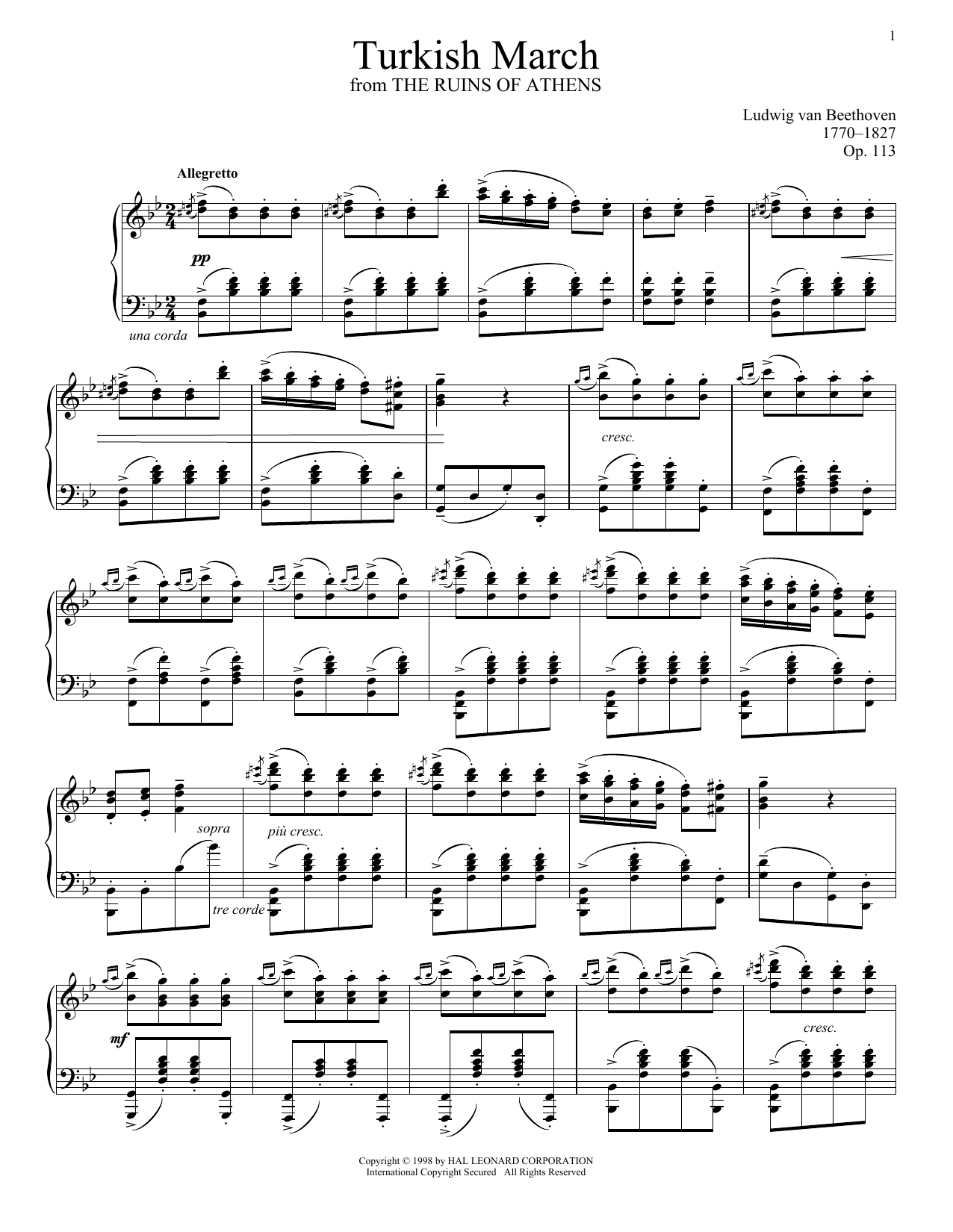 Ludwig van Beethoven Turkish March sheet music notes printable PDF score